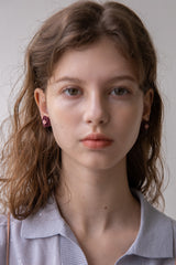 Wine and rose flower knit earring