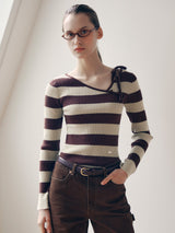 CUT OUT RIBBON BOARDER KNIT BROWN
