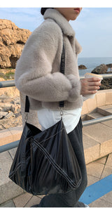 Mink collar short zip-up fur jumper jacket