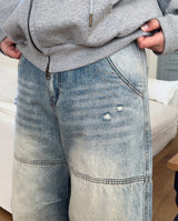 クルーピンタックワイドデニムパンツ