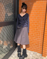 Jev Pleated Back-Banded Midi Skirt