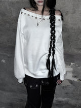 city eyelet off-shoulder mtm (fleece-lined / 4color)