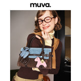 muva. 本革 ベルベット バイカラー ハンドバッグ　チャーム付