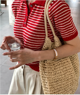 Slow Collar Striped Short Sleeve Knit / 5 Colors