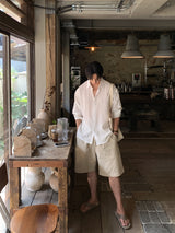 Look Diffacy Wrinkle Texture Summer Oversized Rayon Shirt