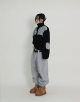 Femme Flower Pattern Quilted Fleece Long Sleeve T-Shirt (Button Detail)
