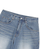 Stripe Lettering Denim Pants - Medium Blue