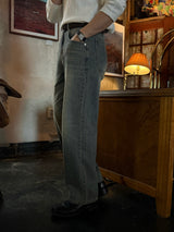 Slub tin curved demin pants
