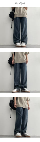 [Short, Basic, Long] [S–3XL] [Summer Long Pants!] Back-banding Purin Semi-Wide Pin Tuck Denim Pants
