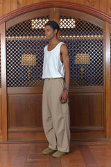 LEAF LINEN PARACHUTE PANTS BEIGE
