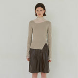 (Z-T-6734)UNBALANCED CUTOUT SLIM LONG KNIT