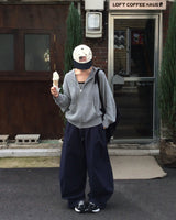 One-pin tuck strap balloon cotton pants