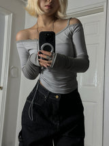 Grey shirring T-shirt