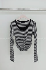 Stripe Layered Shirring Cardigan