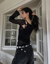 Cross Back Silt See-Through Knit