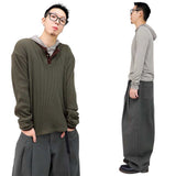 ベーシックヘンリーネックフード付き長袖Tシャツ