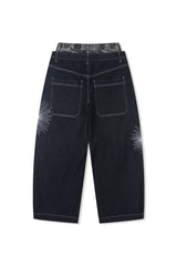 Deep indigo camo sagging denim pants