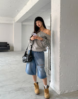 Rainy Lettering Off-Shoulder Sweatshirt