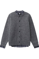 Layered Look Plaid Knit Cardigan