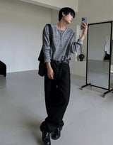 Melange Knit Henley Neck