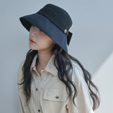 リボンペーパー ワイドバケットハット(Black)
