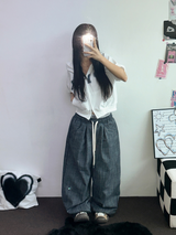 PINTUCK BANDING COTTON DENIM LONG PANTS 🩵🩷🤎3COLOR