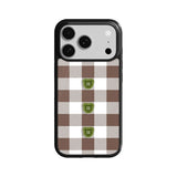 【MADE】Teddy button Check_Chocolate iPhone case [Glossy Glass/Basic] ｜Acrylic attachment case