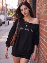 SIGNATURE LOGO ONE-SHOULDER SWEATSHIRT [BLACK]