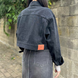 ブラックルーズフィットクロップドデニムジャケット code 20003