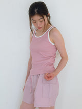 コラボレーションスリーブレストップ- Pink