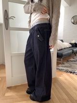 Layered banding denim pants