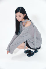 Knit Tie Long Sleeve Set Gray