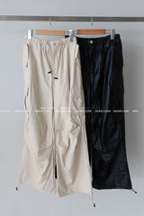 leather cargo string jogger wide pants