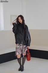 Free Shine Loose Fit Leather Rider Jacket