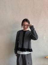 [BAONHAUS] Lorenine Frill Stripe Cardigan