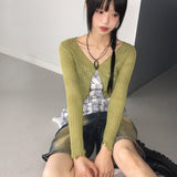 Bohi See-Through Mesh Knitwear Pearl One-Burton Cardigan