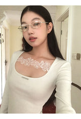 Square Lace Line Long Sleeve T-Shirt