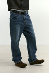 ルーズフィットテーパードデニムパンツ (Washed Blue)