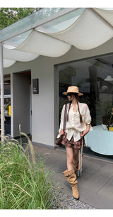 brown ethnic sleeveless skirt two-piece