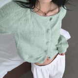 Luwan Fluffy Angora Square Neck Knit Cardigan