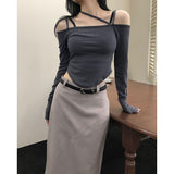 ストラップオフショルダーTシャツ