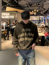 ルックレタリングブラッシュフードニット