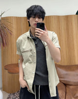 Furd-dyed zipper short-sleeve shirt