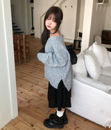Tiyee slit V-neck unbalance long knit