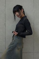 クラックディテールデニムロングスカート