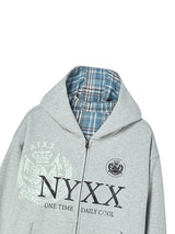REVERSIBLE CHECK HOOD ZIP-UP GREY
