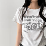 アートスパンデックスレタリングショートスリーブTシャツ