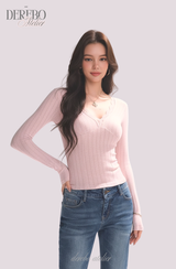 Daisy V-neck Lace Long Sleeve T-shirt