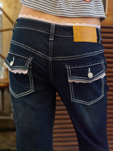 LACE BOOTCUT DENIM PANTS INDIGO