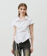 EVE STRIPE WRAP CAP SLEEVE SHIRT / WHITE